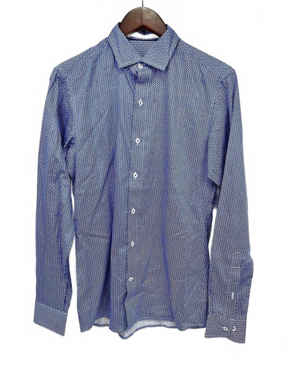 Nirmal Mandoth Men's 38S Blue Patterned Long Sleeve Button-Up Shirt NWOT